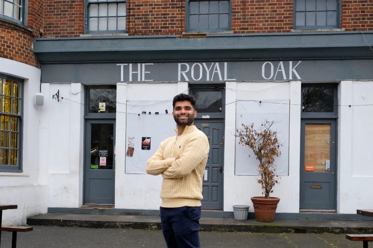 Priyesh in front of royal oak entrance