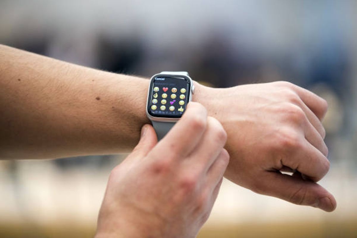 Emojis on an Apple Inc. Watch Series 8 at an Apple store in Sydney, Australia, on Friday, Sept. 16, 2022.
