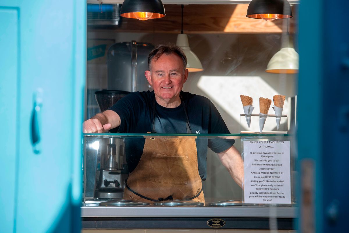 Inside the Il Gelataio Ice Cream and Gareth Church, Llanishen, Cardiff, who makes and sells ice cream from his converted garage.