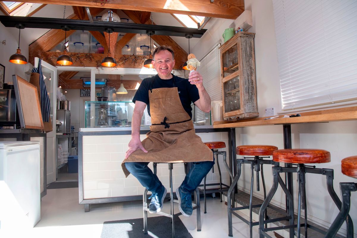 Gareth inside his garage transformed into his hidden handmade gelato shop - as part of the feature on Il Gelataio Ice Cream and Gareth Church, Llanishen, Cardiff, who makes and sells ice cream from his converted garage.