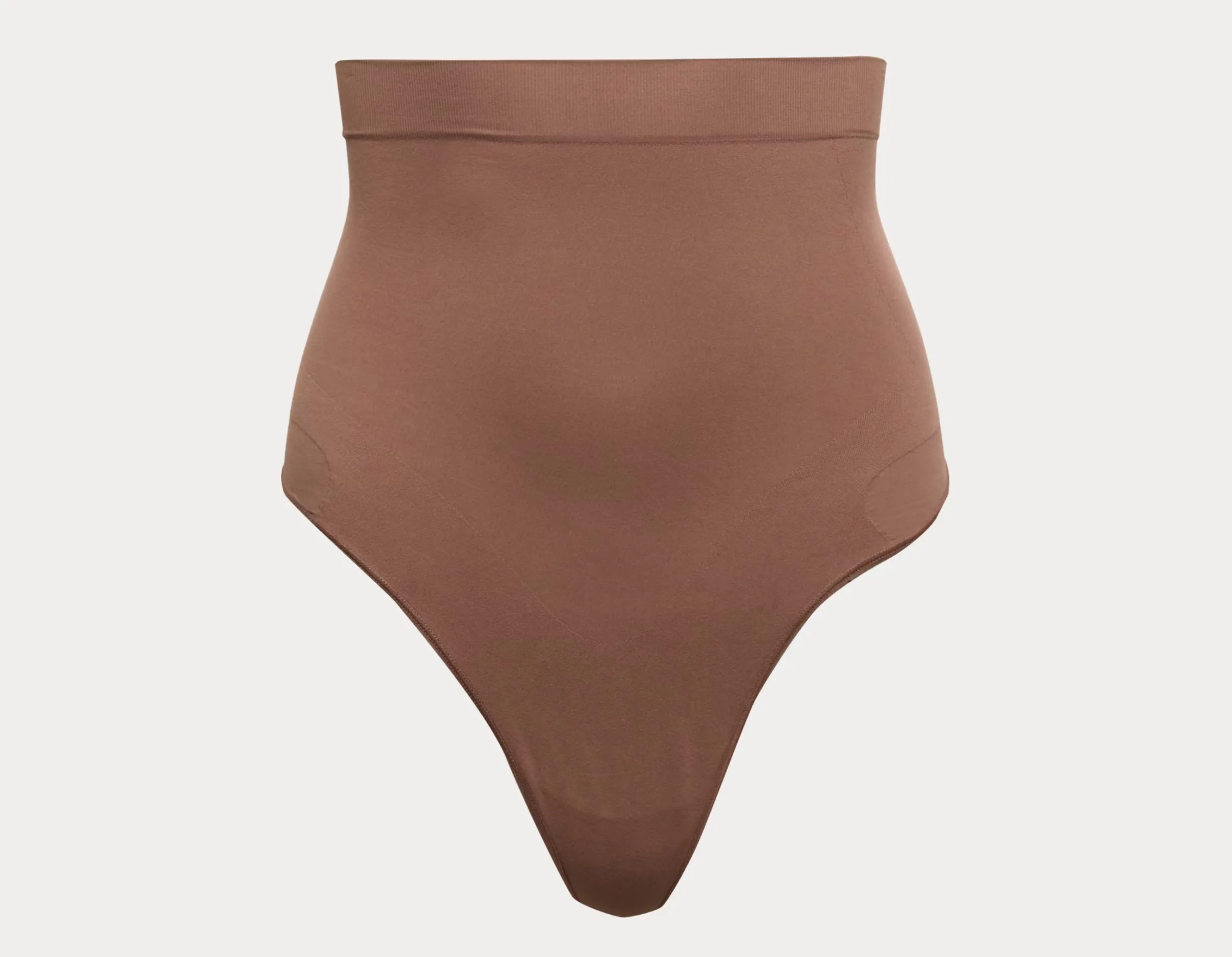 Brown high-waisted seamless shapewear briefs.