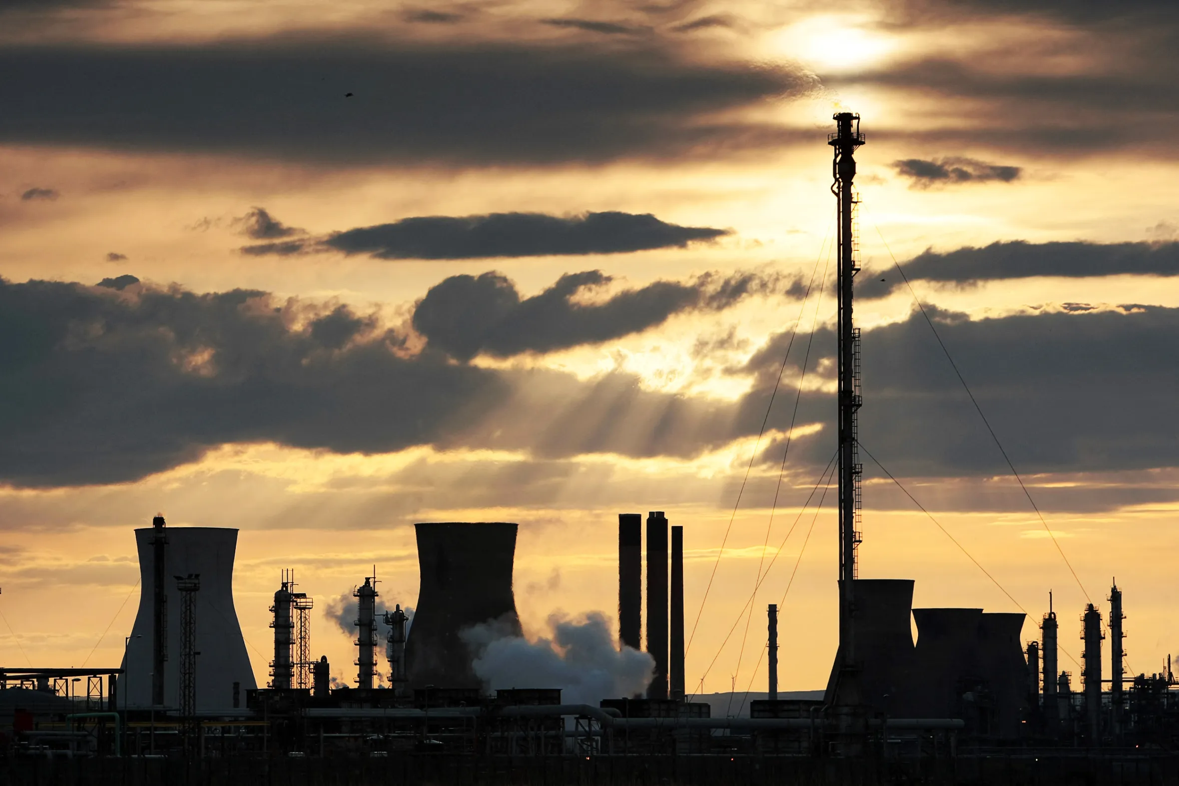 The Grangemouth oil refinery at sunset.