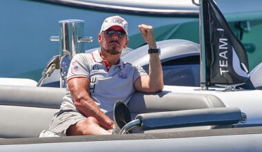 Larry Ellison, founder of Oracle, pictured with Challenger’s Oracle Team USA during the 35th America’s Cup in Bermuda in 2017. The tech giant is slashing jobs while ramping up AI spending