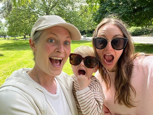 Leeanne - who says awareness of the cancer among young women is key - is pictured with her wife Emma and son Caspar