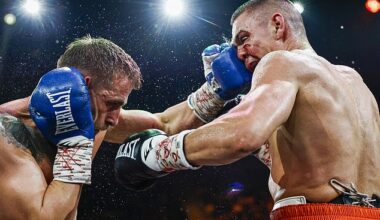 Tim Tszyu (right) overcame a deep cut below his left eye to take an easy unanimous points victory over Denis Nurja (left) on Sunday