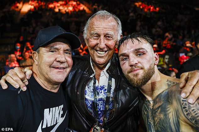 The win didn't impress boxing icon Jeff Fenech (pictured left with John Singleton, centre, and boxer Sam Goodman) who left the bout early after boycotting Tszyu's previous fight