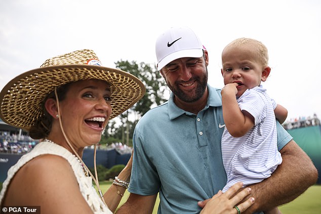 Scheffler and his wife Meredith (left) welcomed their first son Bennett in May 2024