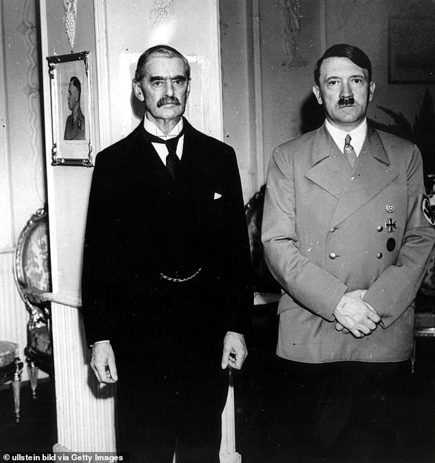 Neville Chamberlain (pictured with Adolf Hitler), who was the UK Prime Minister at the start of the Second World War, is remembered for the policy of appeasement towards Nazi Germany before the conflict, before he was replaced by Winston Churchill