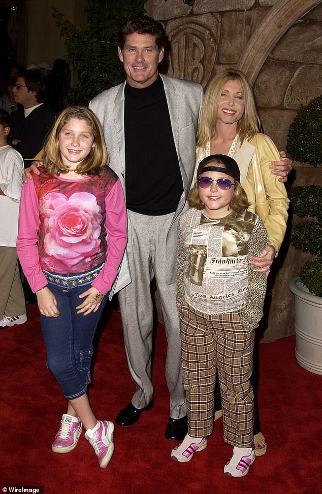 She was married to Hasselhoff from 1989 until 2006, and he shared his only children — daughters Taylor Hasselhoff-Fiore (L), 35, and Hayley Hasselhoff (R), 33 — with Bach; the family is pictured in 2001 at the LA premiere of Harry Potter And The Sorcerer's Stone