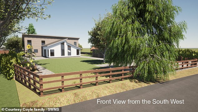 But officials at Herefordshire County Council refused to grant planning permission for the £370,000 property, which still remains unfinished, until last year. Pictured: A mock-up of the proposed property