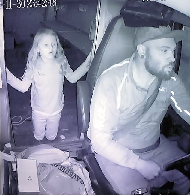 The jury was shown this photo of Athena Strand inside Tanner Horner's FedEx truck the day she was kidnapped
