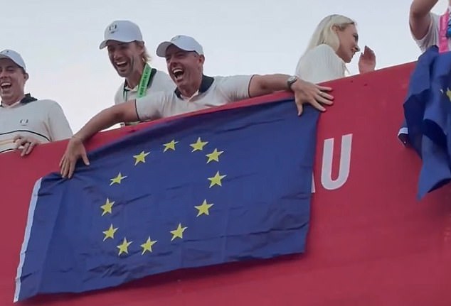 After winning the Ryder Cup, McIlroy covered DeChambeau's name with a Europe flag