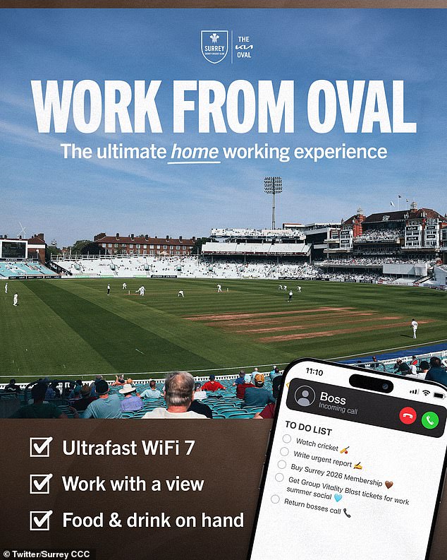 Surrey County Cricket Club posted this advertisement encouraging fans to 'WFO'