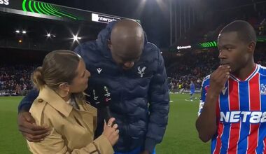 Jean-Philippe Mateta was seen with his arm around TNT Sports reporter Olivia Buzaglo during a post-match interview after Crystal Palace's 3-0 win over Fiorentina