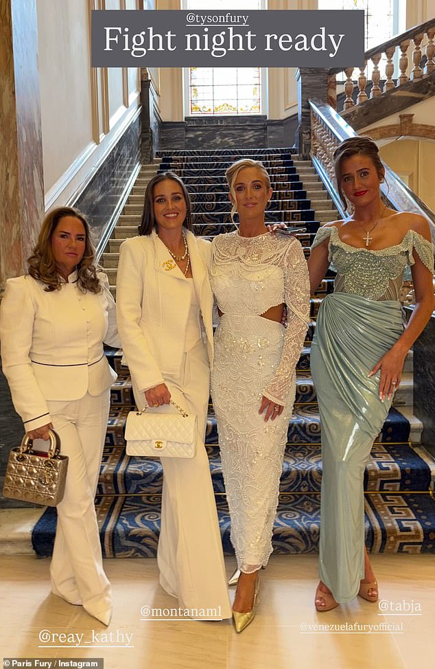 Paris Fury and her daughter Venezuela looked sensational in glitzy gowns as they got glammed up for Tyson's return to boxing on Saturday