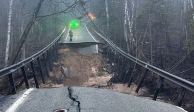 The M-119 between Island View and Division Road was closed after part of the roadway collapsed 'presumably due to flooding' as Michigan is placed under several flood warnings