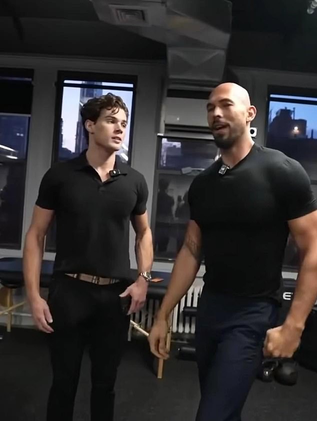 Pictured: Clavicular with Andrew Tate in January. Tate is is under criminal investigation in the United Kingdom and Romania for allegedly running human trafficking operation