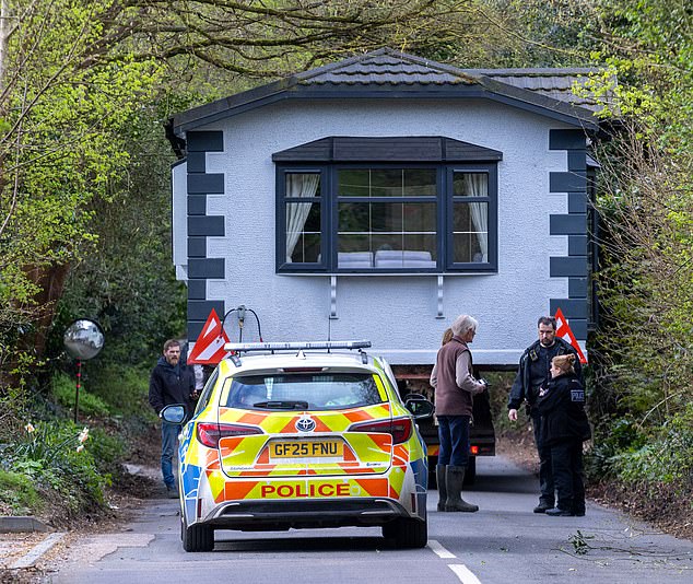 But their plans came to a temporary halt on Easter Sunday when their three-bedroom static caravan loaded onto a lorry became became stuck in the country lane close to the field