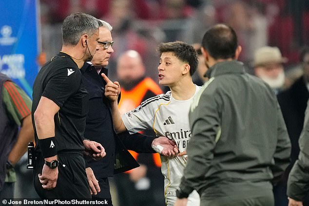 Arda Guler saw red after the final whistle after repeatedly haranguing referee Slavko Vincic