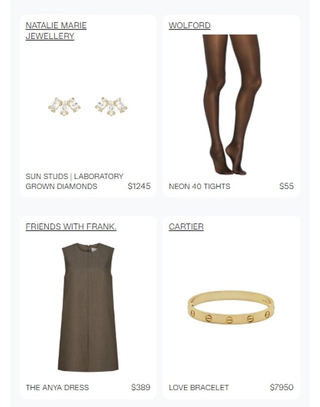 Her outfit, including a Cartier love bracelet worth $7,950, was again put on OneOff