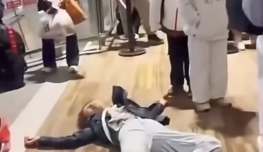 The traveller played dead on the airport floor after brawling with staff