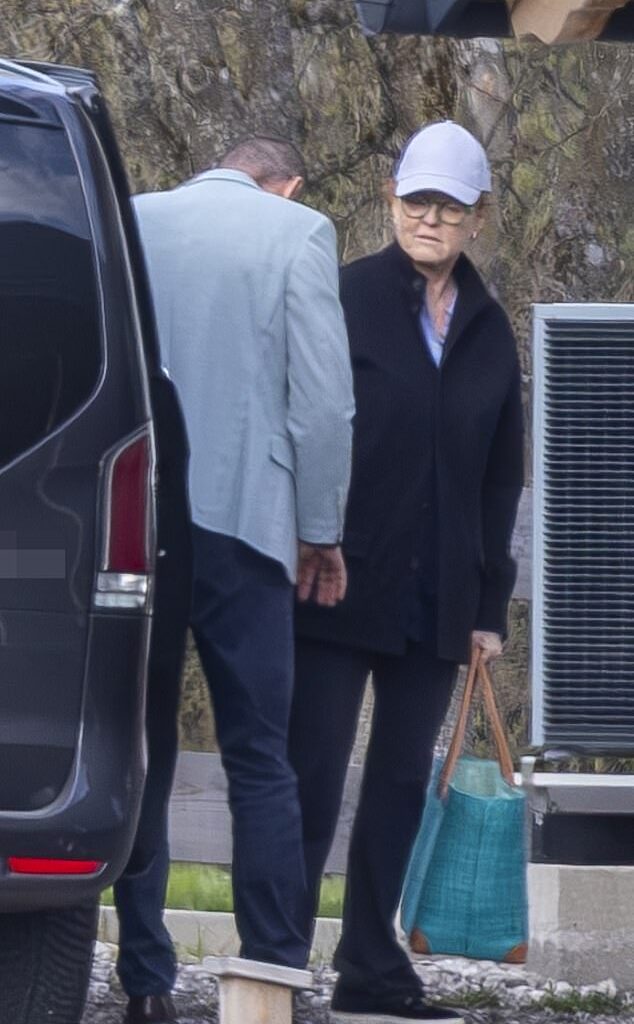 Sarah Ferguson pictured at the eye-wateringly expensive wellness clinic in Austria where she has been holed up. The former Duchess of York had not been seen in public for seven months