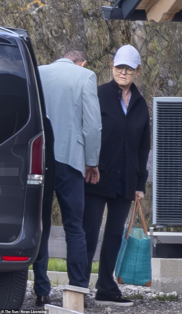 Sarah Ferguson pictured at the eye-wateringly expensive wellness clinic in Austria where she has been holed up. The former Duchess of York had not been seen in public for seven months