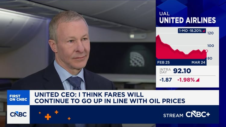 United Airlines CEO Scott Kirby: I think fares will continue to go up in line with oil prices