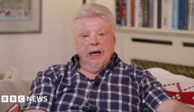 Falklands war veteran Simon Weston speaks to BBC Newsnight wearing a blue checkered shirt
