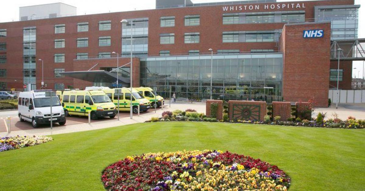 Car parking spaces at Whiston Hospital A&E blocked off