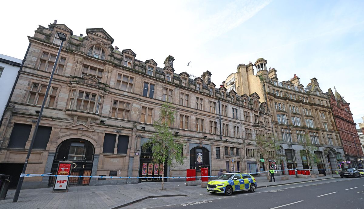 The cordon on Victoria Street extends from close to the top of Mathew Street and stops just before reaching North John Street