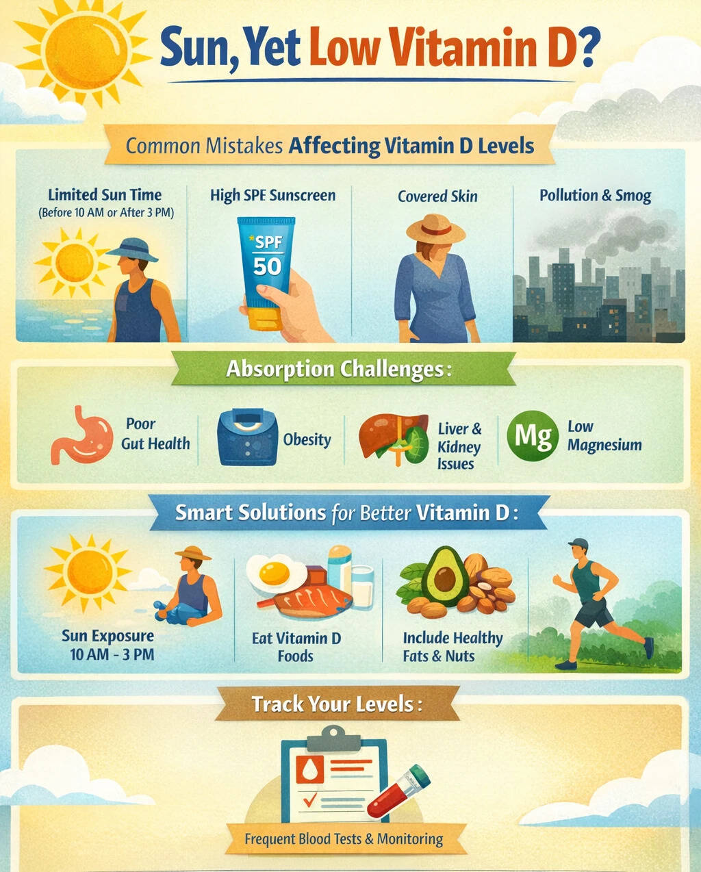 With targeted sun exposure, better nutrition, and regular testing, levels can be restored effectively. vitamin d