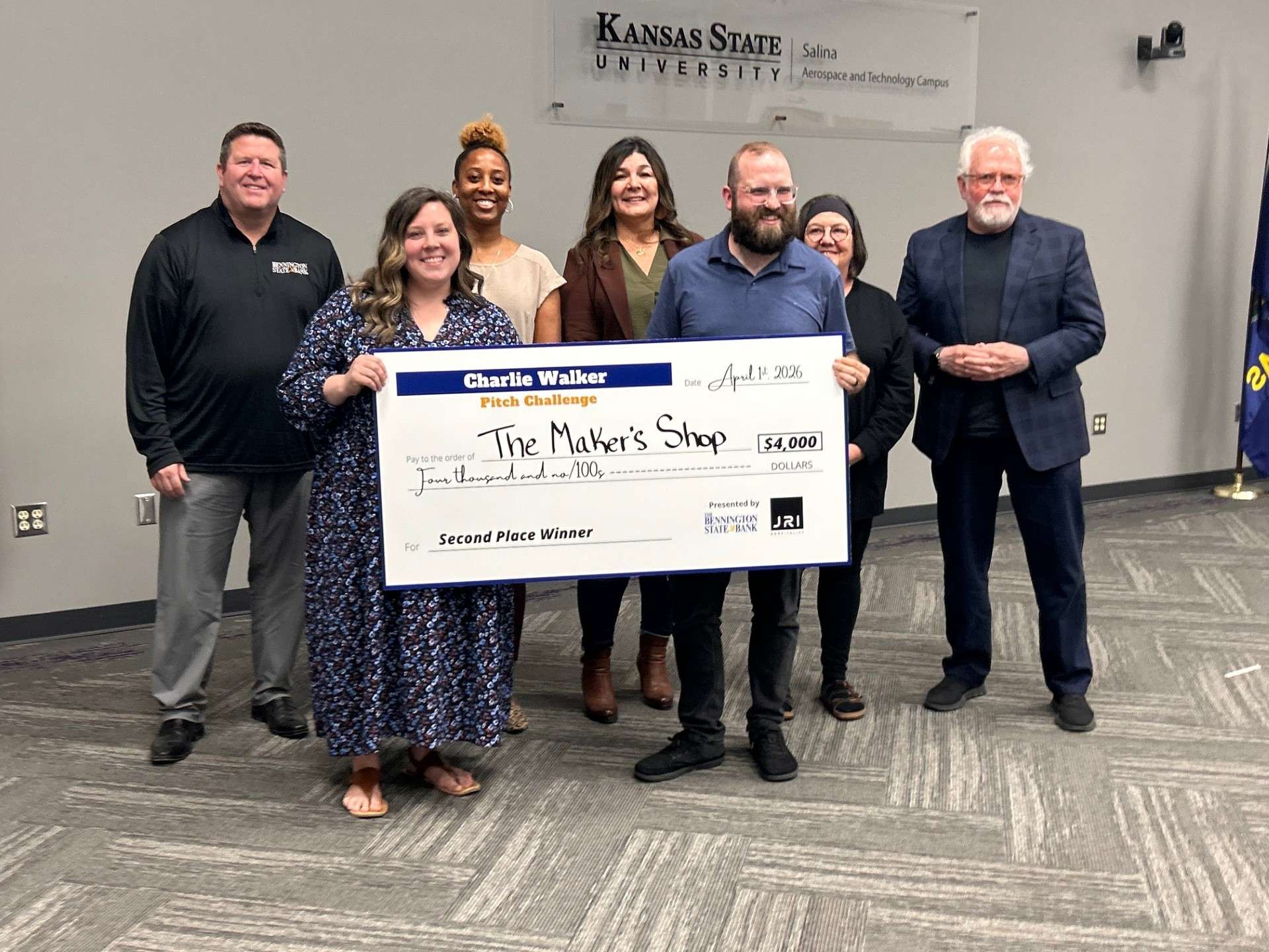 Rindi & Matt Guldner of The Maker's Shop take $4,000 home after winning second place - Photo, Salina Community Economic Development Organization