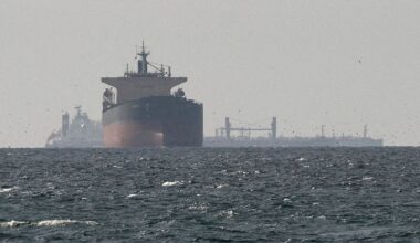 Cargo ships in the Gulf, near the Strait of Hormuz in March. Pic: Reuters