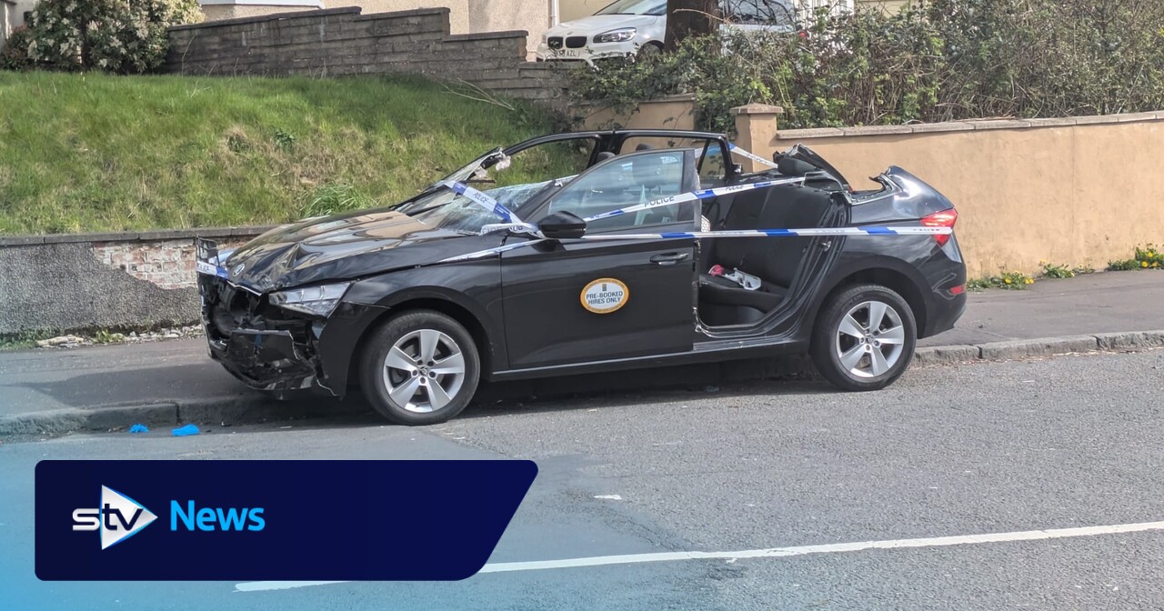 Roof of taxi cut off and woman in hospital following Glasgow crash