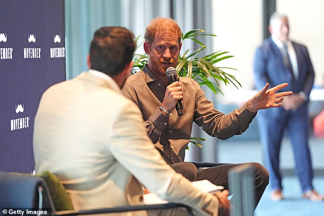 MELBOURNE, AUSTRALIA - APRIL 15: Prince Harry, Duke of Sussex takes part in a Q&A session during a visit to Movember at the Western Bulldogs HQ at Mission Whitten Oval on April 15, 2026 in Melbourne, Australia. Meghan and Prince Harry, Duke of Sussex are on a four-day visit to Australia, with engagements across Melbourne, Canberra and Sydney. (Photo by Jonathan Brady-Pool/Getty Images)