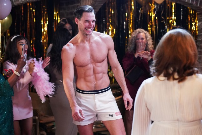 Zack Hudson, stripped to his boxers in the Queen Vic pub