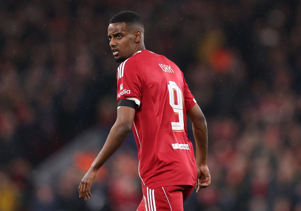 LIVERPOOL, ENGLAND - APRIL 14: Alexander Isak of Liverpool looks on during the UEFA Champions League 2025/26 Quarter-Final Second Leg match between Liverpool FC and Paris Saint-Germain FC at Anfield on April 14, 2026 in Liverpool, England. (Photo by Michael Regan - UEFA/UEFA via Getty Images)
