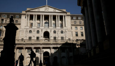 Bank of England building on Threadneedle Street, London, showcasing its historic architecture and financial significance