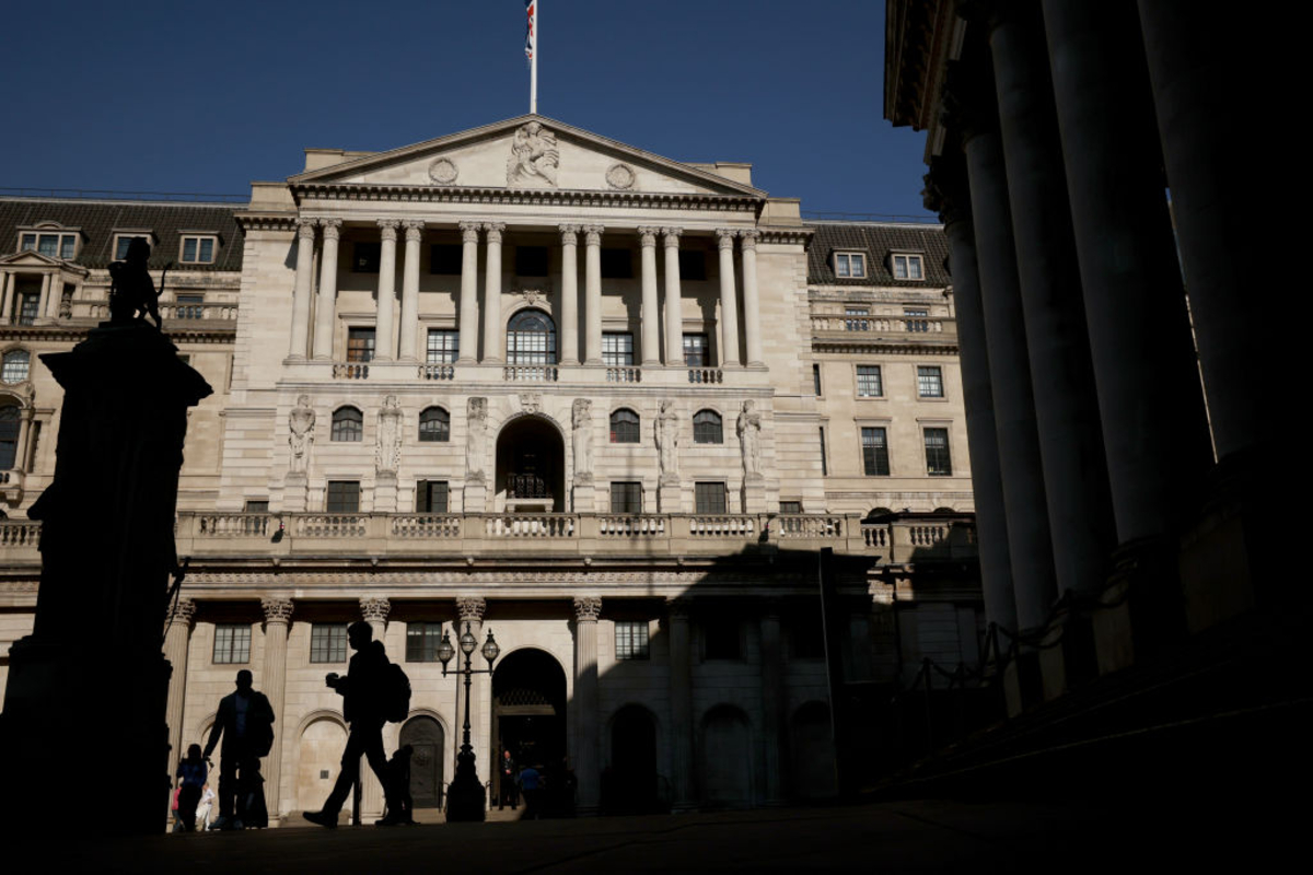 Bank of England building on Threadneedle Street, London, showcasing its historic architecture and financial significance