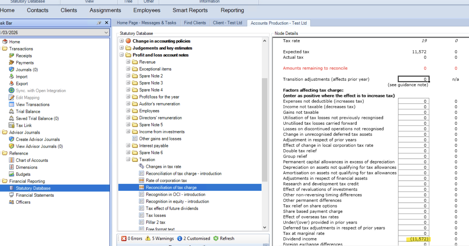 Screen showing dividend exemption claim
