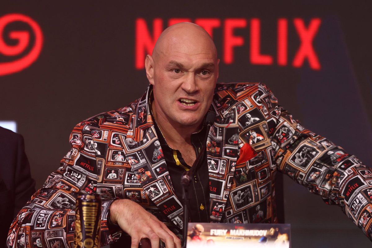 Tyson Fury during the Final Press Conference ahead of his Heavyweight Contest on saturday night against Arslanbek Makhmudov. On April 9 2026 in London, England.