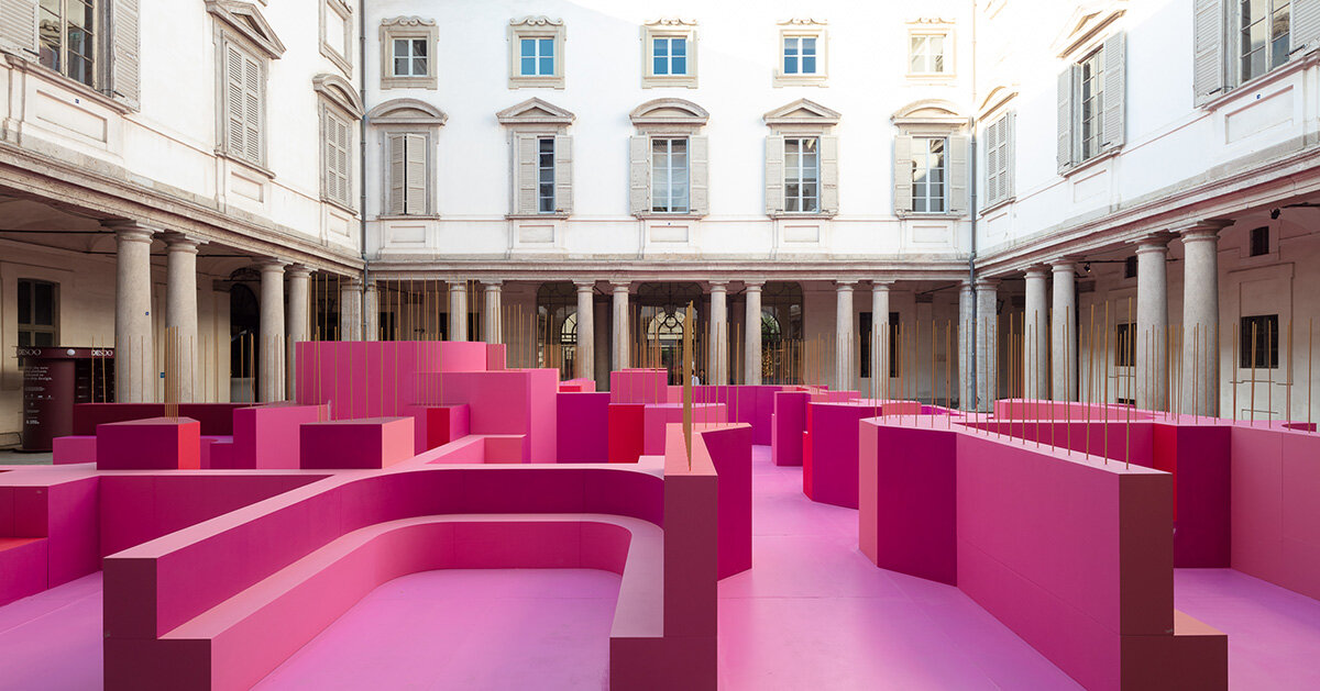 lina ghotmeh floods milan's palazzo litta with pink landscape