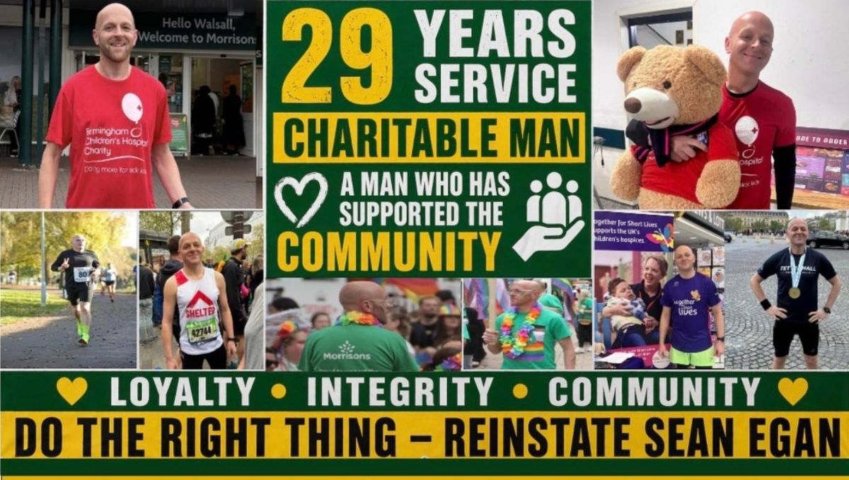 A banner for the protest to support Mr Egan