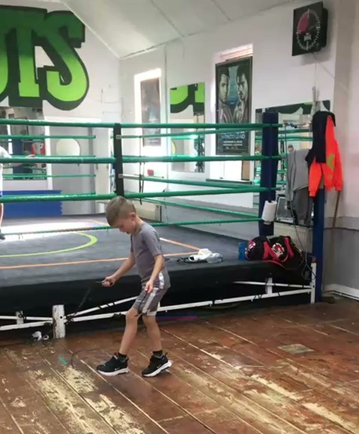 James in a boxing gym