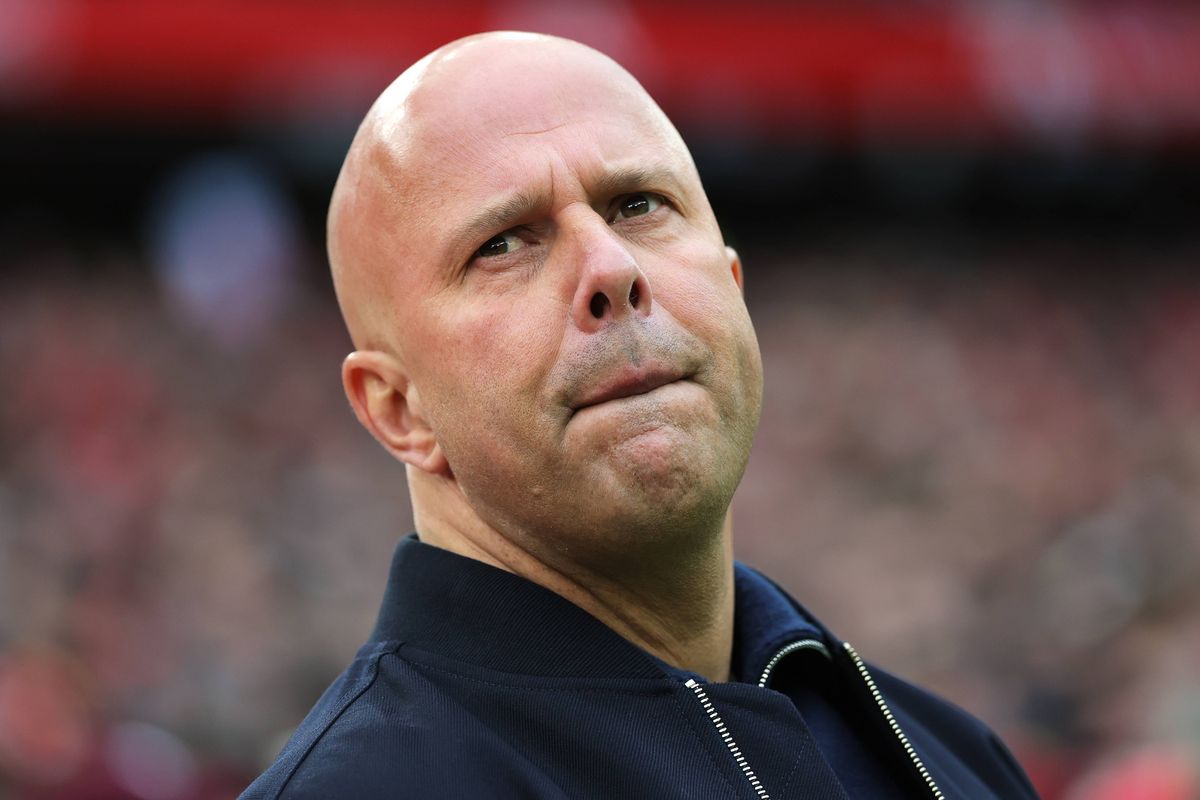 LIVERPOOL, ENGLAND - APRIL 11: Arne Slot, Manager of Liverpool, looks on prior to the Premier League match between Liverpool and Fulham at Anfield on April 11, 2026 in Liverpool, England. (Photo by Kate McShane/Getty Images)