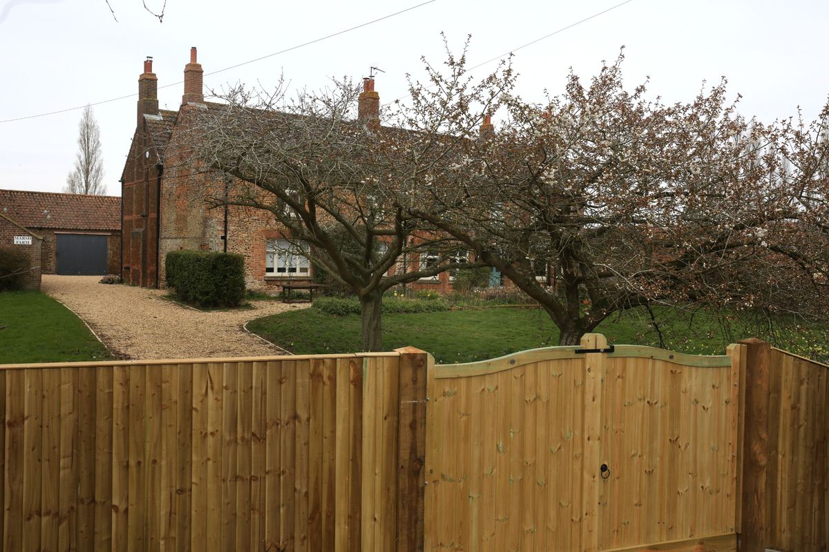 A general view of Marsh Farm showing new wooden gates where Andrew Mountbatten-Windsor is due to relocate from Wood Farm on the Sandringham estate