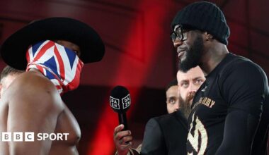 Split image of Lauren Price with her world titles and Deontay Wilder and Derek Chisora facing off