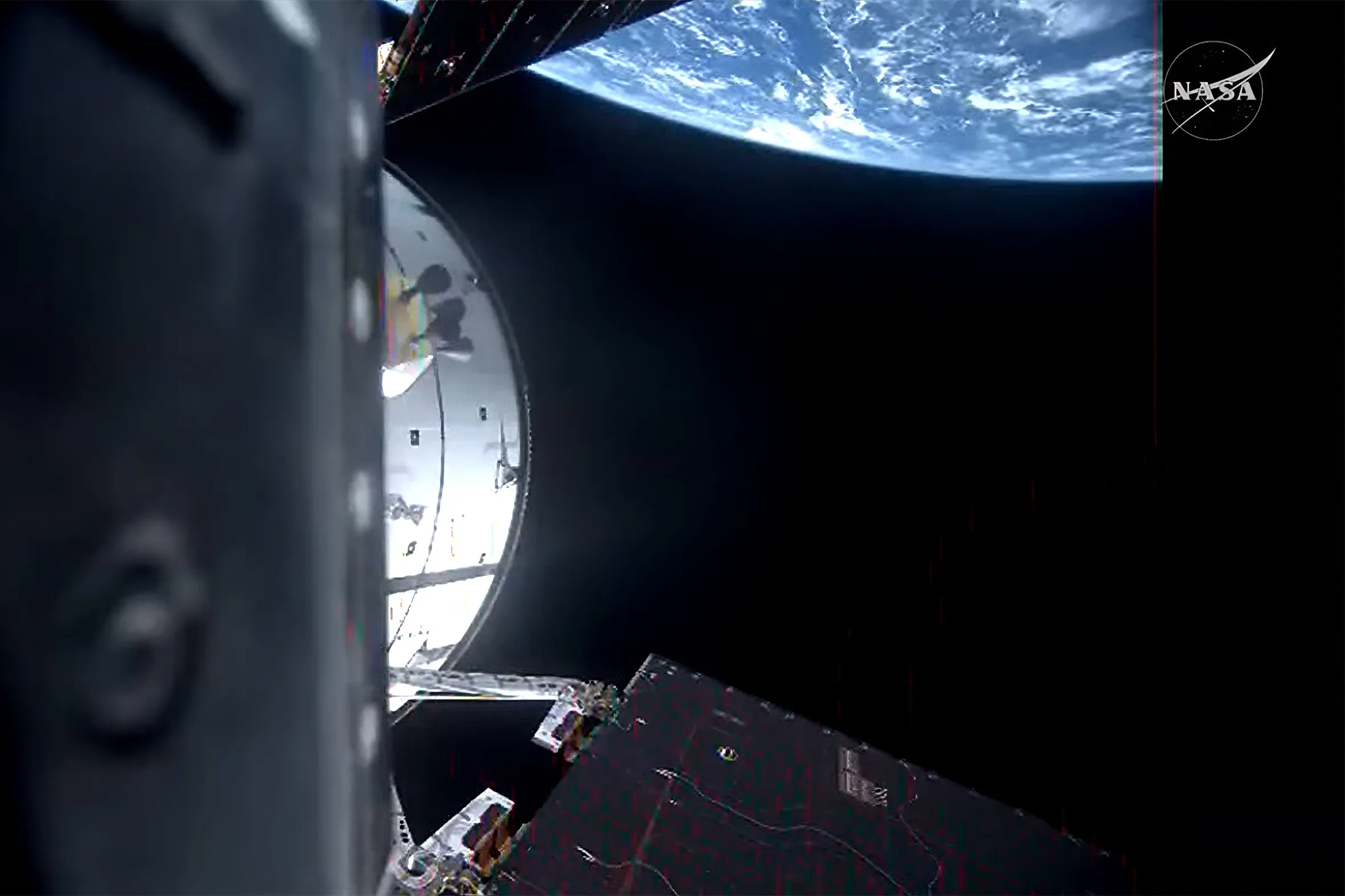 View of Earth's horizon from NASA's Orion spacecraft during the Artemis II test flight.