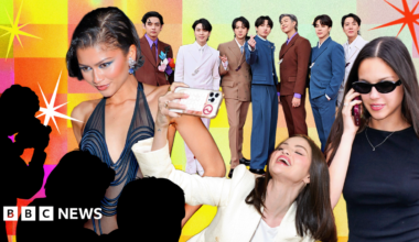 Picture of Zendaya, BTS, Selena Gomez, Olivia Rodrigo and silhouettes of photographers
